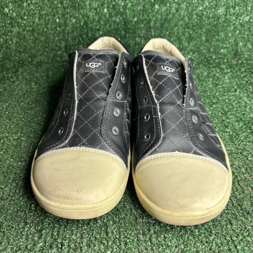 UGG Australia Jemma Quilted Leather Slip On Low Top Sneaker Black Beige Kids 5